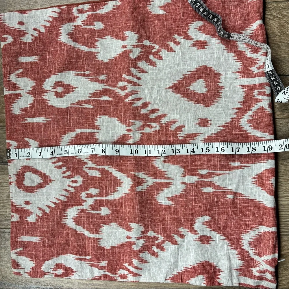 Linen Ikat Throw Pillow Cover Sham 20 inches Square Coral Red Cream Cottage